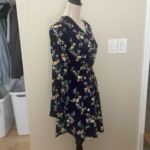 Maison Jules Long-Sleeved Blue Floral Dress